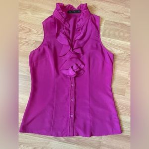 The Limited - Ruffle front button down sleeveless blouse, Fuschia, size Medium